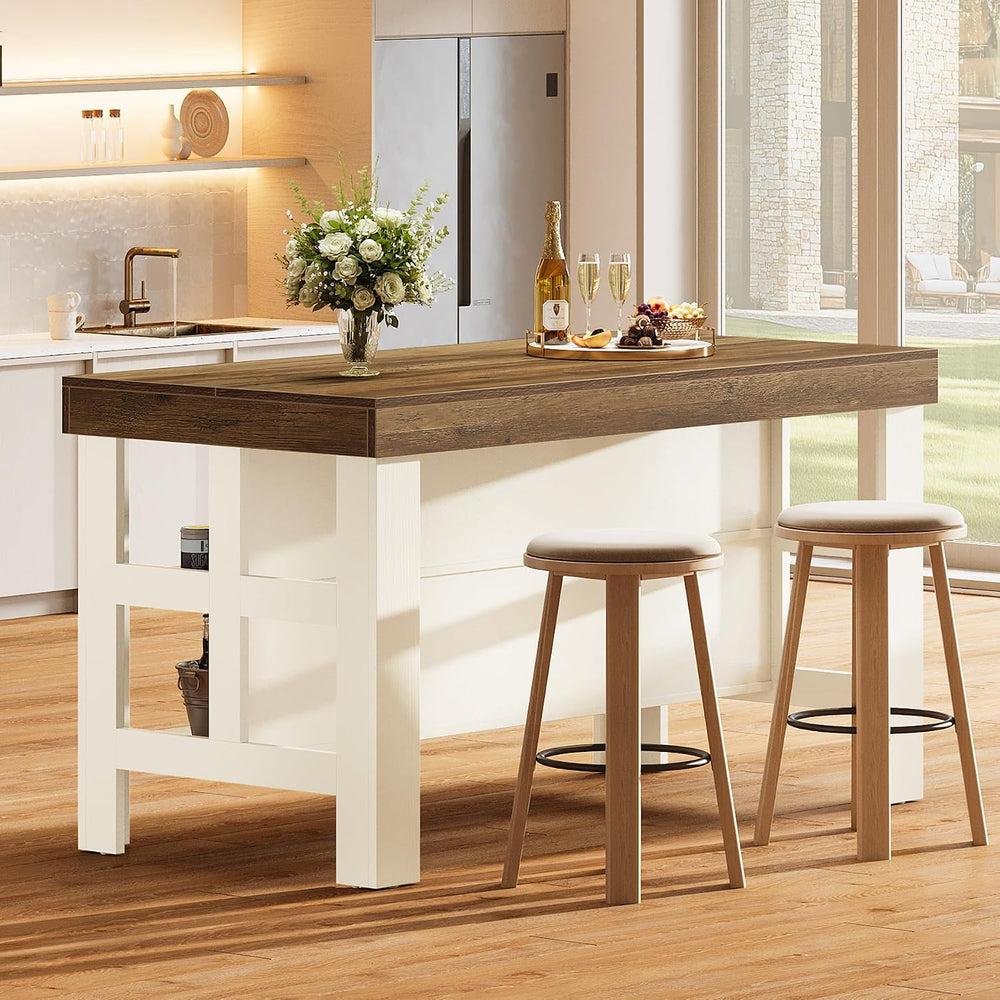 Tribesigns Kitchen Island with Storage Shelves, Farmhouse Wooden Stationary I...