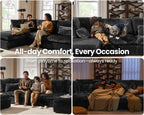 84" Oversized Corduroy Modular Sectional Sofa, Extra Deep 3-Seater Sofa Fluffy Cloud Couch with Ottoman, Sectional Sleeper Sofa for Living Room, L-Shaped, Plush Corduroy, Black