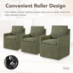 Upholstered Dining Chairs Set of 4, Modern Dining Room Chairs with Casters & Washable Cover, Rolling Accent Chair with Hidden Storage for Kitchen, Farmhouse, Living Room, Green, 4 Box