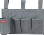 Hanging Bedside Caddy, Bedside Storage Organizer for Magazine, Phone, Remote control (5 Pockets-Grey)