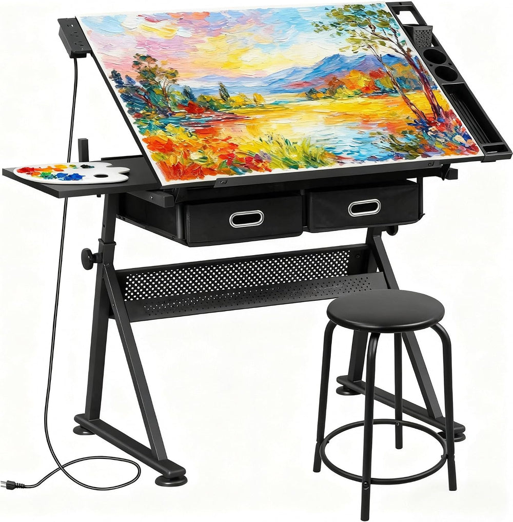 ZENY Adjustable Drafting Table with Stool Tilting Drawing Desk Artist Table |...