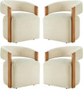 Upholstered Dining Chairs with Casters, Modern Barrel Side Armchair with Rollers & Wooden Armrest for Dining Room, Bedroom, Kitchen, Reading Room, Sand, Set of 4