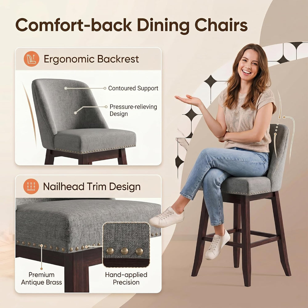 Swivel Barstools Set of 2, Upholstered Bar Chairs Counter Height (26IN) with ...