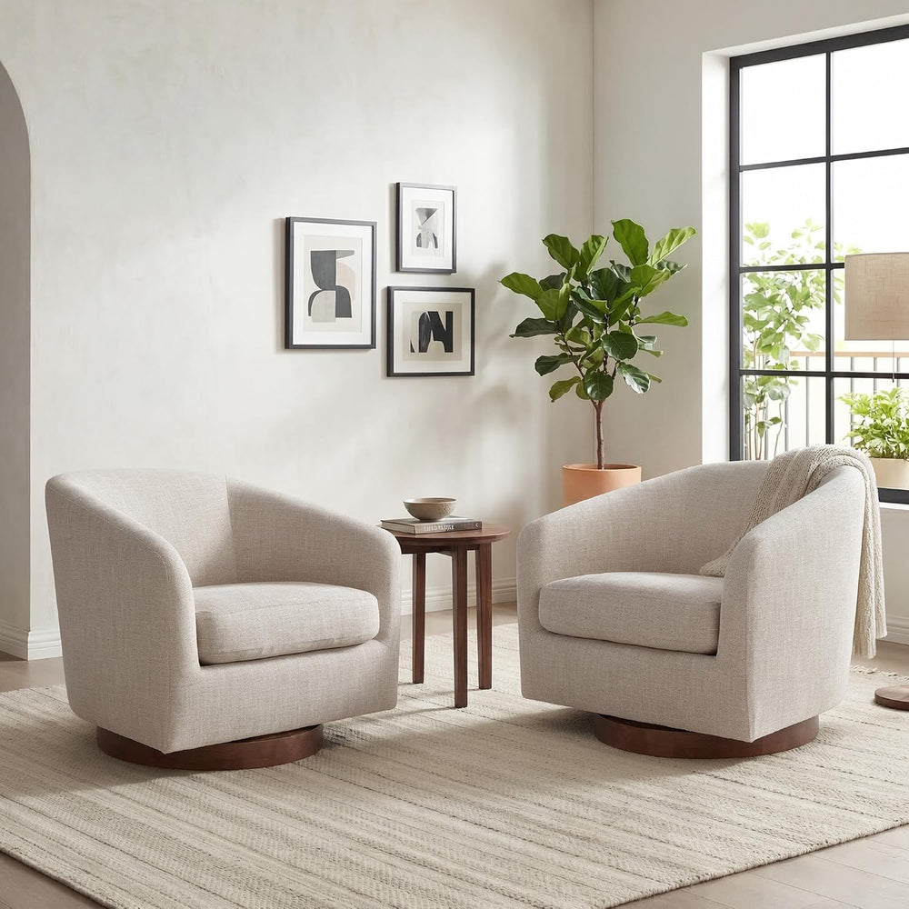 CHITA Swivel Accent Chair Set of 2, Wood Frame, Fully Assembled, Flax Beige |...