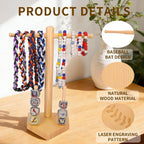 Baseball Ring Display Holder for Championship Rings, Wooden Sports Jewelry Organizer with Bat Stand for Baseball Softball Players, Athlete Gift Display Case for Rings Bracelets Medals, wood color