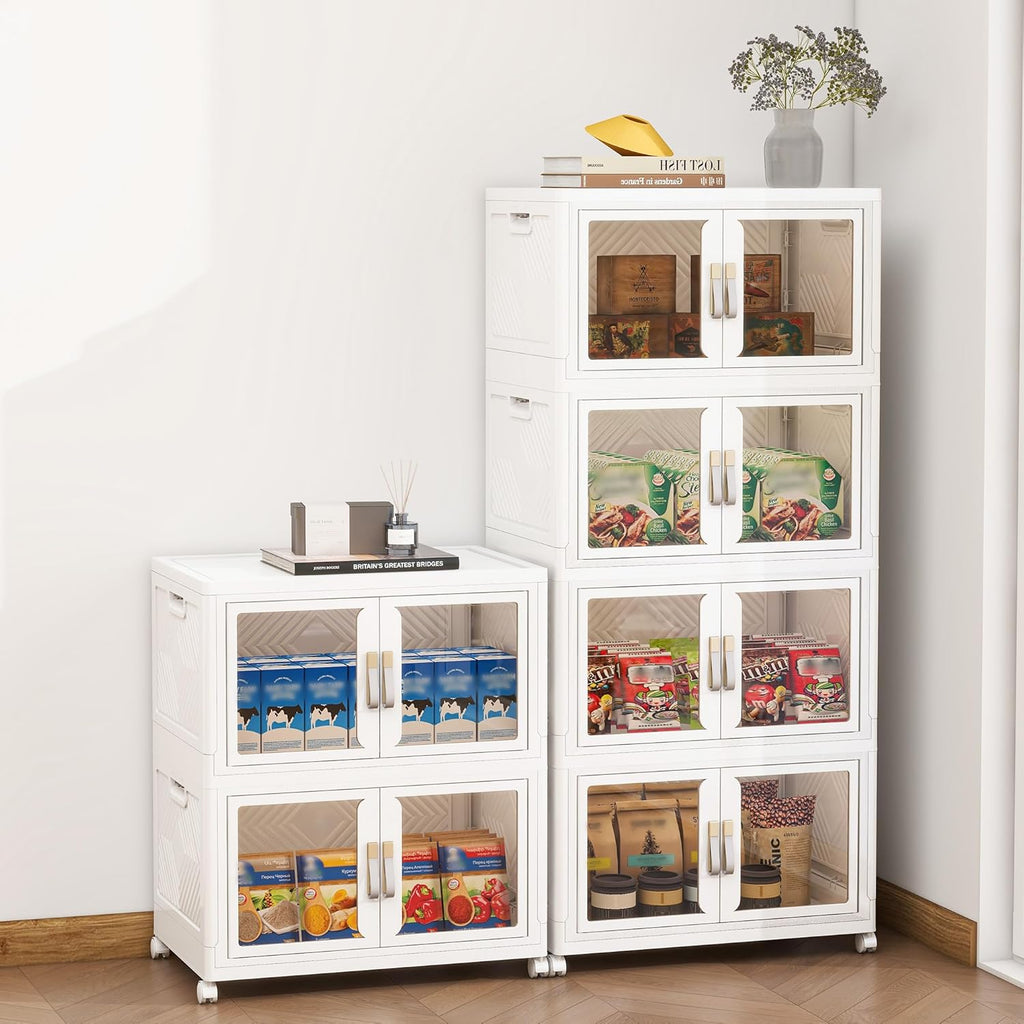 Large Clear Stackable Storage Bins with 2 Lids, Foldable Storage Cabinet for Closet Organizers and Storage, Plastic Storage Box with Wheels 270 QT