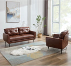 TYBOATLE Sofa Couch 61" Small Loveseat Couches for Living Room Leather Couch Mid Century Modern Tufted Mini Sofa Comfy Office 2 Seat Settee Love Seat Bedroom (2, Brown)