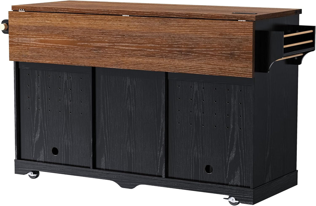 Polibi 72" Farmhouse Kitchen Island Table with with Mini Fridge Storage Space & Power Outlet, Rolling Coffee Bar Cabinet on Wheels with Drop Leaf, 4 Drawers, Sliding Barn Door, Glass Holder, White