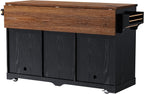 Polibi 72" Farmhouse Kitchen Island Table with with Mini Fridge Storage Space & Power Outlet, Rolling Coffee Bar Cabinet on Wheels with Drop Leaf, 4 Drawers, Sliding Barn Door, Glass Holder, White