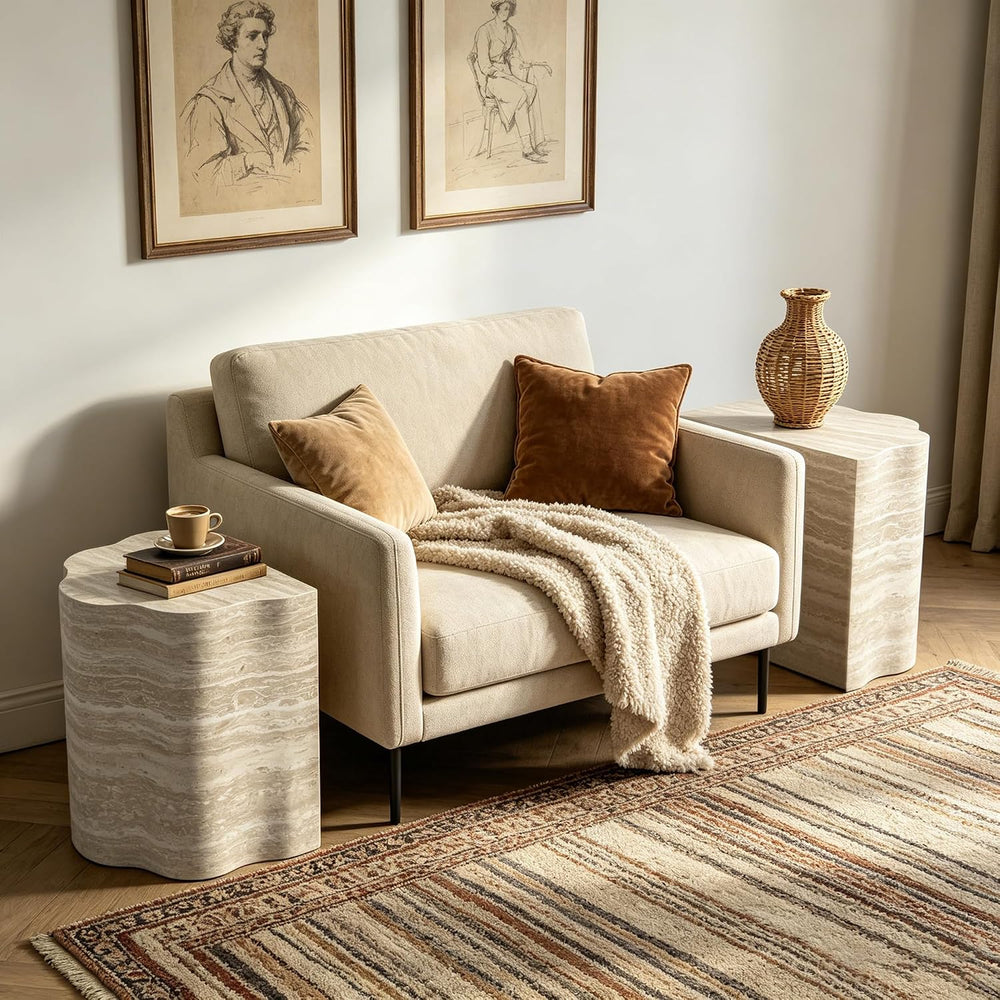Round Nesting Coffee Table Set of 2, Wood Nesting Side End Tables | Pre-assem...