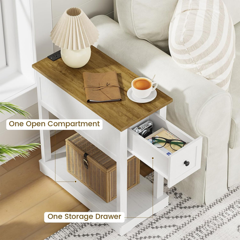 Side Table Set of 2, Side Table with Storage, Farmhouse End Table, Thicken Ba...
