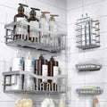 EUDELE 5-Pack Rustproof Stainless Steel Shower Caddy Set– No Drill Adhesive Bathroom Organizer, Space-Saving Shower Shelves for Apartment Essentials, Bathroom/Kitchen Storage Home Decor-L Size