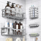 EUDELE 5-Pack Rustproof Stainless Steel Shower Caddy Set– No Drill Adhesive Bathroom Organizer, Space-Saving Shower Shelves for Apartment Essentials, Bathroom/Kitchen Storage Home Decor-L Size