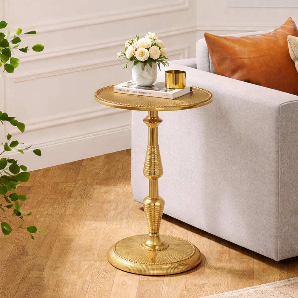 CLEENTABLE Modern Round Gold End Table - 15" Width x 21" Height Met...