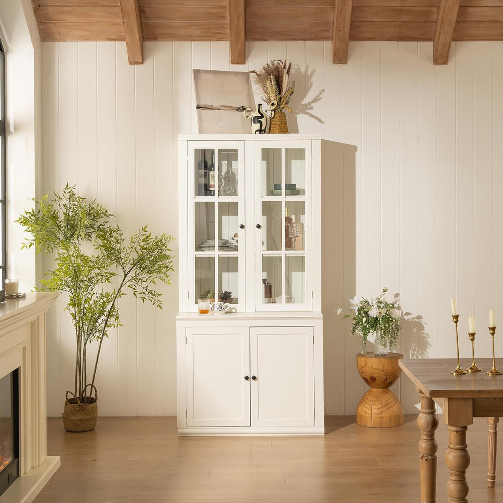 roomfitters 75.25'' Pantry Cabinet with Glass Door, Farmhouse Hutch D...