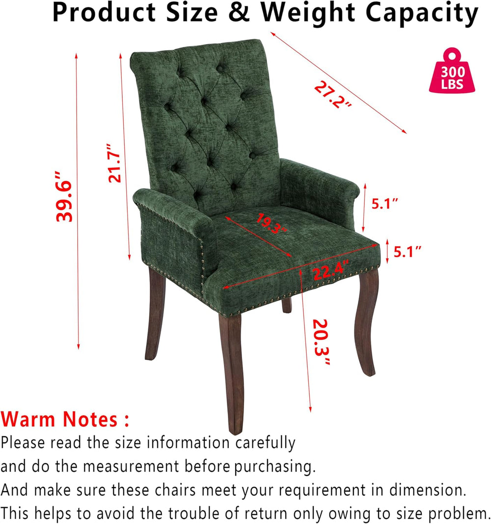 Chenille Tufted Dining Chairs with High Back,Neutral Fabric Upholstered Kitch...