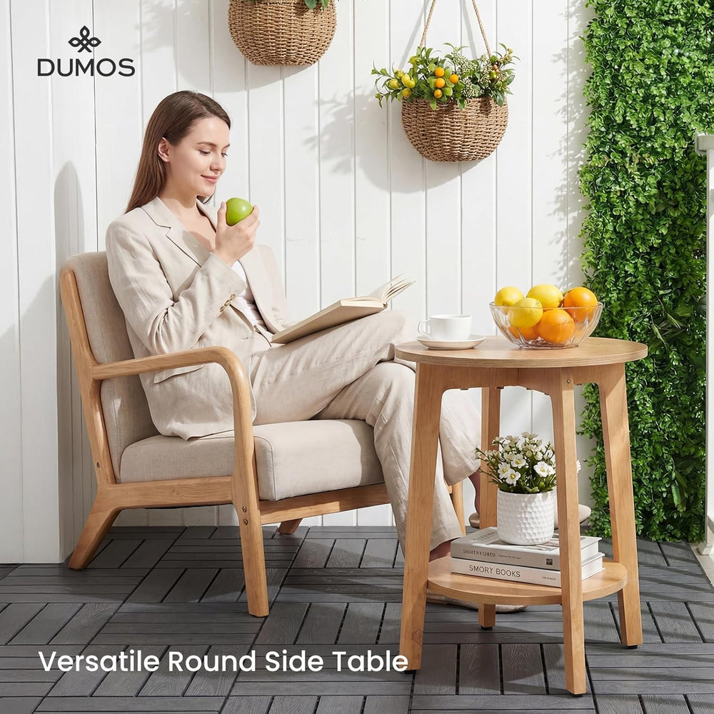 DUMOS Small Round Side Tables for Small Spaces, 2-Tier Boho End Table with St...