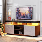 HOMMPA LED TV Stand for 75 Inch TV, Modern Tall Entertainment Center with Power Outlet, Gaming TV Consoles with Storage, High Gloss LED Lights Game Cabinet for Living Room, Grey& Black