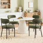 DUMOS Dining Chairs Set of 6, Mid Century Modern Chair Round Upholstered Curved Backrest, Kitchen Vanity Living Room Chairs with Black Metal Legs, Green