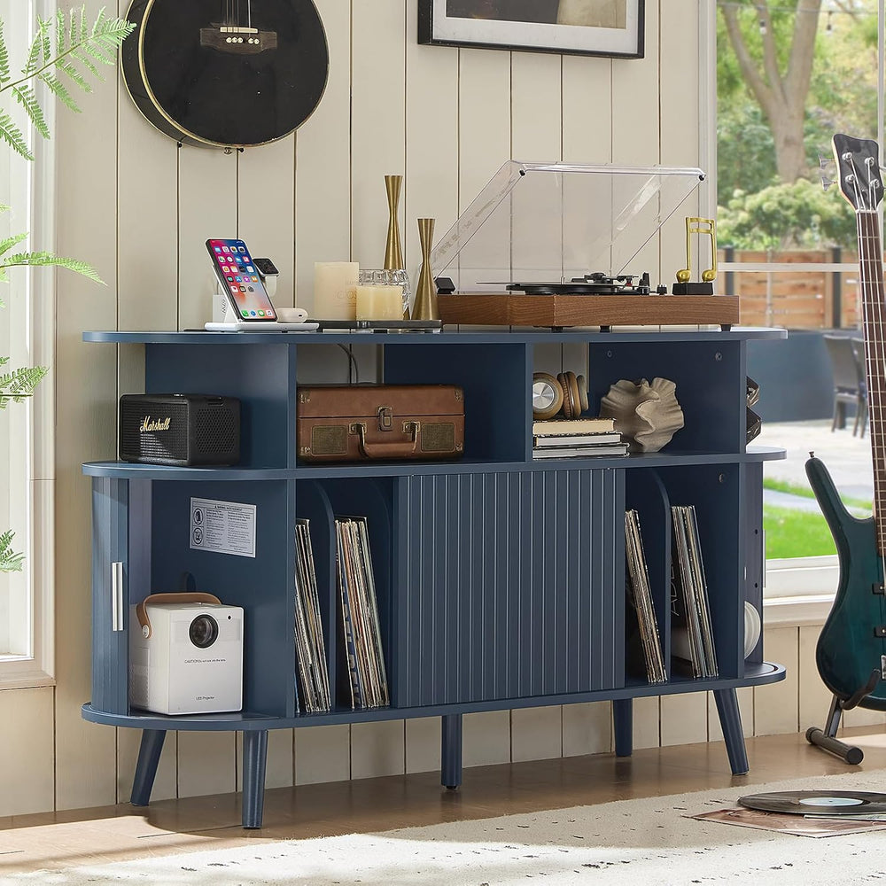 LELELINKY Extra Large Round Record Player Stand with Charging Station | Mid C...