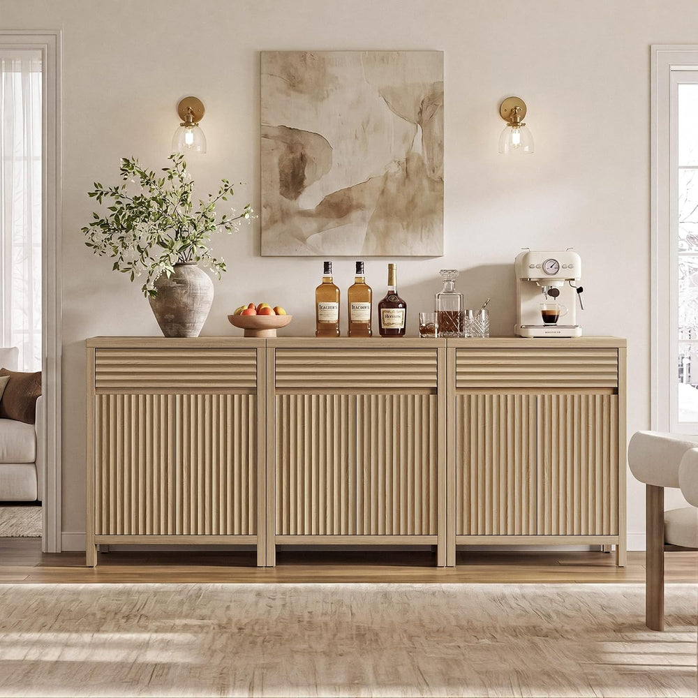 SICOTAS 58" Fluted Buffet Cabinet with Storage, Modern Farmhouse Sideboa...