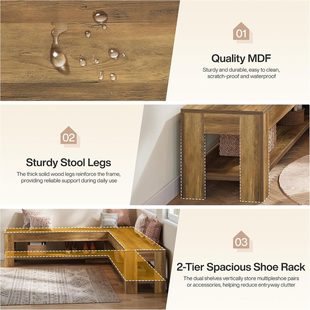 Tribesigns L-Shaped Corner Bench with Storage Shelf, 62.99'' Rustic W...