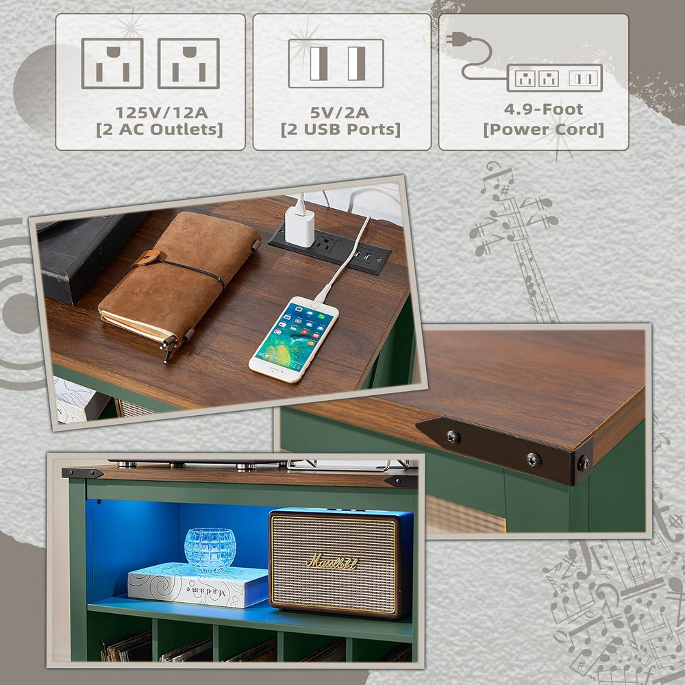 Joaxswe Large Record Player Table with Charging Station & LED Lights, Gre...