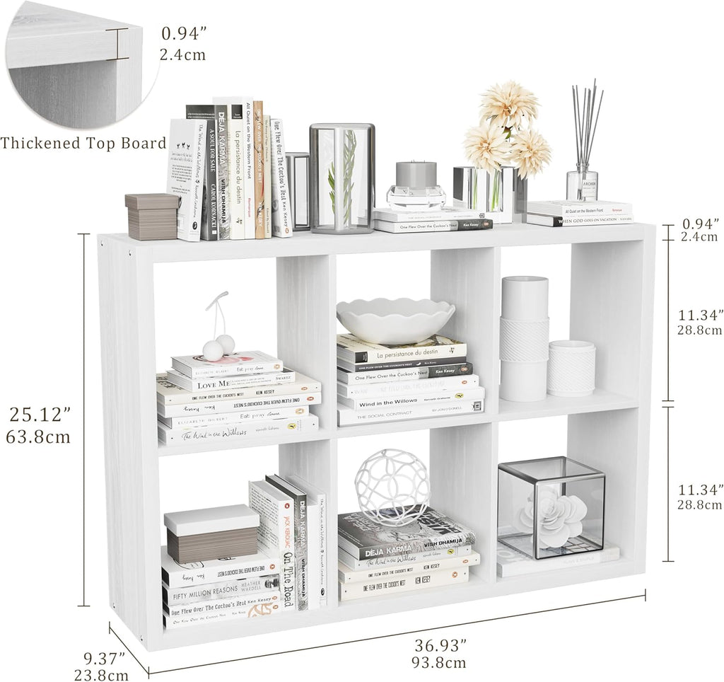 Cube Storage Organizer Bookcase, Decorative 11 inch Open Back Cubical Shelf with Thickened Border, Display Bookshelf for Living Room, Home Office, Sturdy Room (White, 6 Cube)
