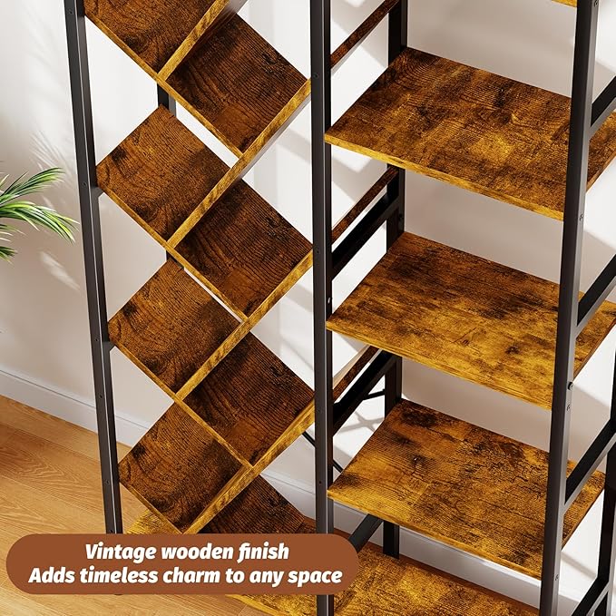 5-Tier Double Wide Bookshelf 67" , Industrial Tree BookShelves, Vintage ...
