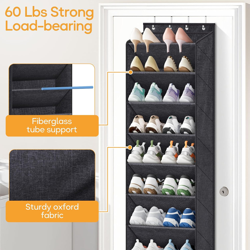 10 Tier Over the Door Shoe Organizer with Large Pockets, Hanging Shoe Rack for Closet Door Storage, Fits 20 Pairs of Sneakers Boots Hanger Holder, Black