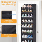 10 Tier Over the Door Shoe Organizer with Large Pockets, Hanging Shoe Rack for Closet Door Storage, Fits 20 Pairs of Sneakers Boots Hanger Holder, Black