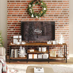 HOOBRO TV Stand with Power Outlets to 75 Inches, TV Console Table with Open Storage Shelves Cabinet, Industrial Media Entertainment Center for Living Room Bedroom, Rustic Brown and Black BF80DS01