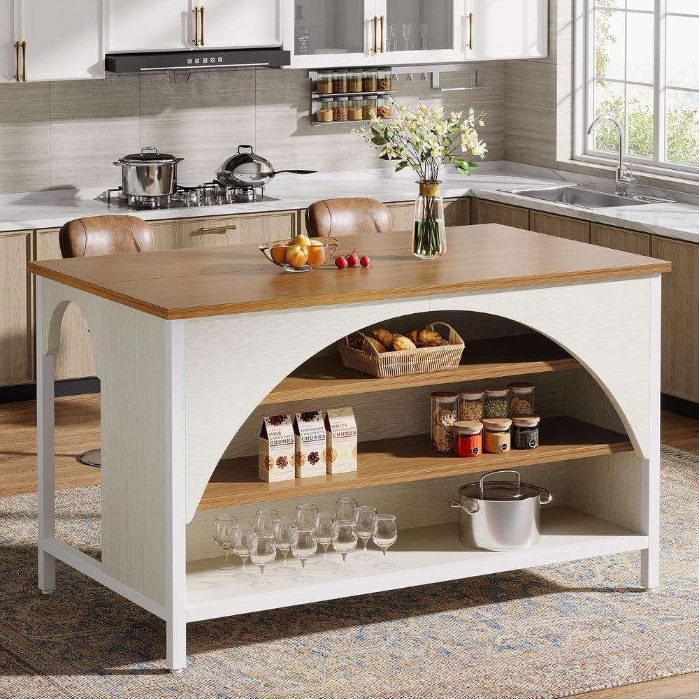 Tribesigns Kitchen Island with 3 Storage Shelves, 55" W Kitchen Shelf wi...