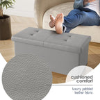 STORAGEBUD Storage Ottoman Bench with Bins, 30-in Storage Bench for Bedroom End of Bed, Folding Foot Rest Ottoman for Living Room Max 660lbs, Faux Leather Ottomans, Light Grey