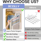 Upgrade 9 Layers Pants Hangers Space Saving, Non Slip Stainless Steel Multifunctional Pants Rack S-Type Clothes Pant Closet Hanger Organizer for Pants Jeans Trousers Scarf Skirts(4 Pack, Antiquewhite)
