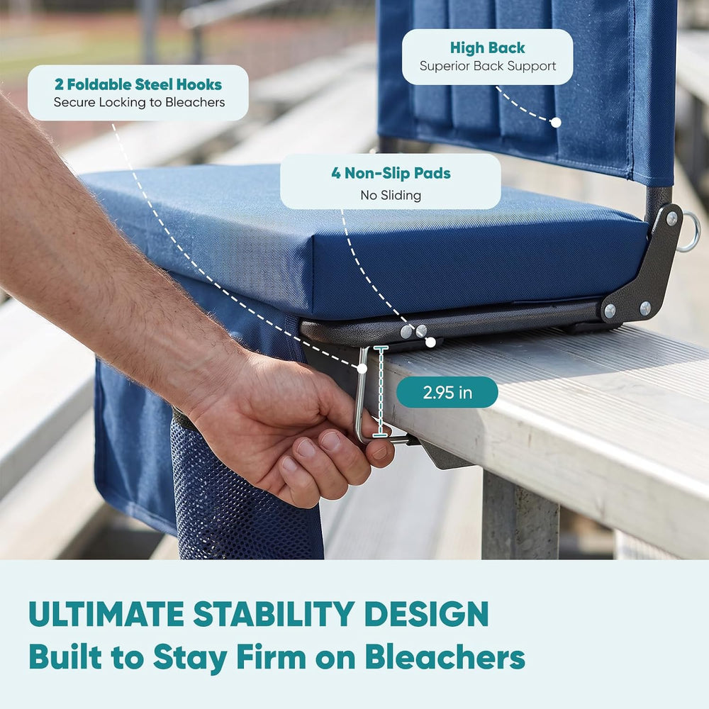 OLIXIS Stadium Seats with Back Support 2-Pack, Bleacher Chairs, Navy