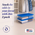 HOMZ 2-Pack Snaplock, Large Clear Plastic Storage Organizer Bins w/Lids, 41 Quart, Blue - Stackable Container Boxes for Bedroom, Bathroom, Garage, and Office Organization