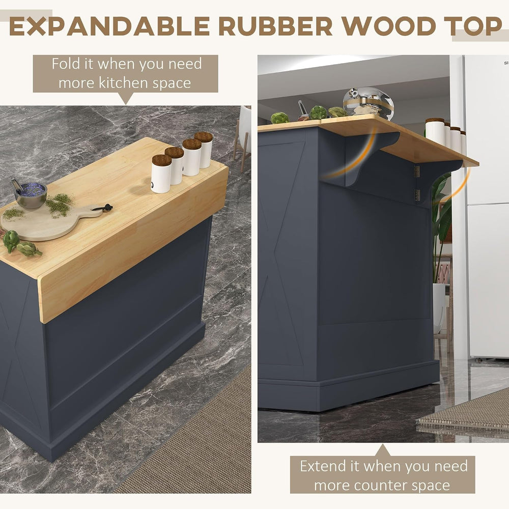 HOMCOM Rolling Kitchen Island with Drop Leaf Wood Breakfast Bar, Dark Gray | ...