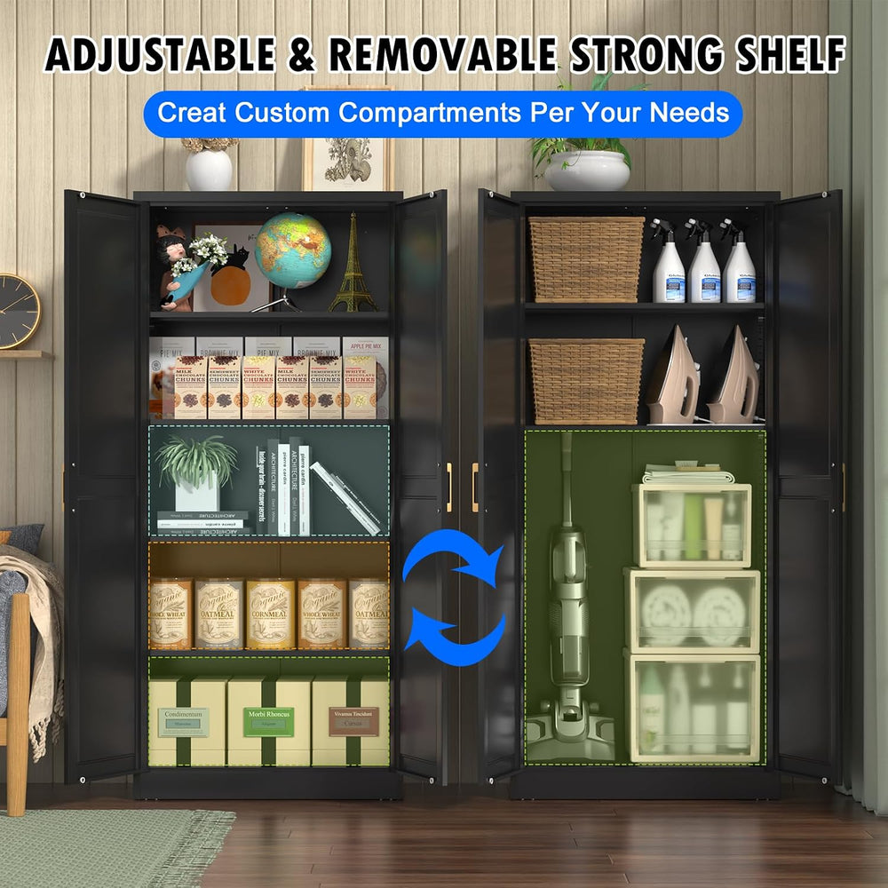 Polup Pantry Cabinet, 71" Tall Metal Storage Cabinet with Doors and Shel...