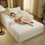 Gericco 52" Boneless Chaise Lounge Chair Indoor — Oversized Cloud-Like Cozy Comfy Modular 3-in-1 Sofa Bed for Reading, Living Room & Bedroom Corduroy Couch Sleeper, Beige