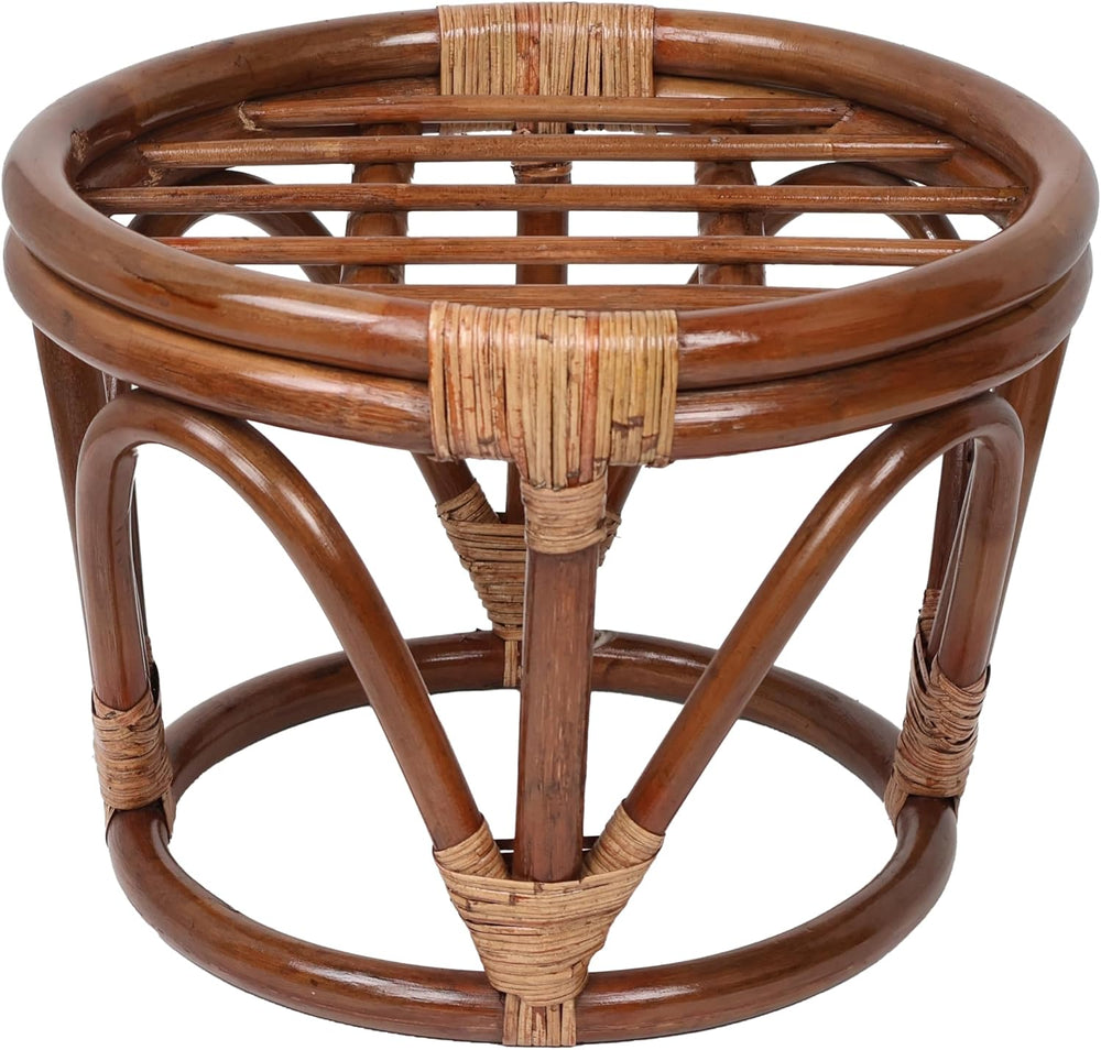 International Caravan Furniture Piece Rattan Ottoman with Outdoor Fabric Cushion