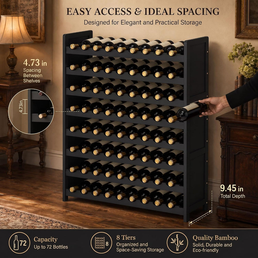 Wine Rack Freestanding Floor 72 Bottle, Bamboo Wine Storage Bottle Holder | 8...