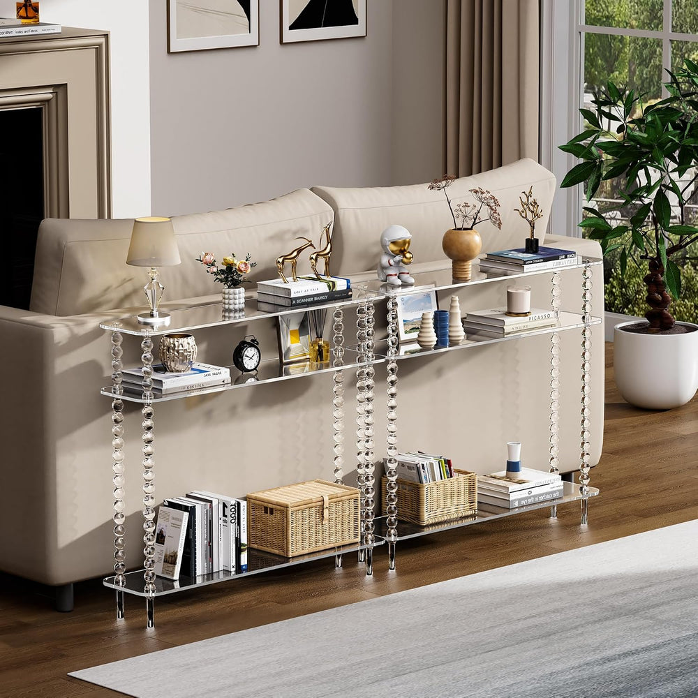 Acrylic Console Table Narrow, 3 Tier Long Entryway Table with Storage, Mid-Ce...