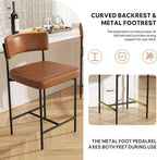 Bar Stools Set of 4, Faux Leather Counter Height Barstools with Curved Back, 25 Inch Upholstered Bar Chairs, Modern Counter Stools for Kitchen lsland, Caramel