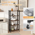 BAOYOUNI 5-Tier Vintage Industrial Bookshelf - No Assembly Folding Storage Shelf with Woodgrain Finish | Collapsible Metal Bookcase for Living Room, Office & Bedroom