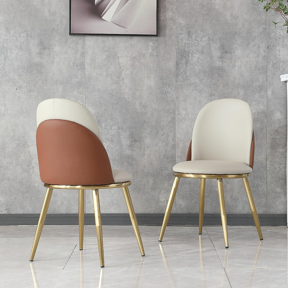 Dining Chairs Set of 2, Modern Faux Leather Chair with Sturdy Gold Metal Legs...