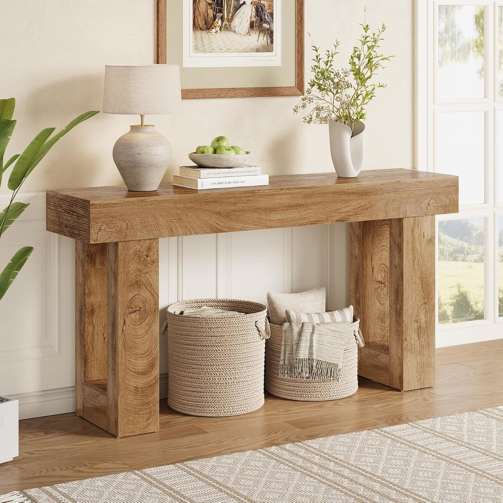 LITTLE TREE 63 Inches Long Sofa Table, Farmhouse Console Table for Entryway, ...