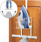ORLESS Over The Door/Wall Mount Ironing Board Hanger, Laundry Room Iron and Ironing Board Caddy Storage Holder (White)