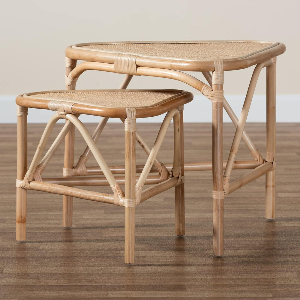 bali & pari Jayden Modern Bohemian Natural Rattan 2-Piece Nesting End Tab...