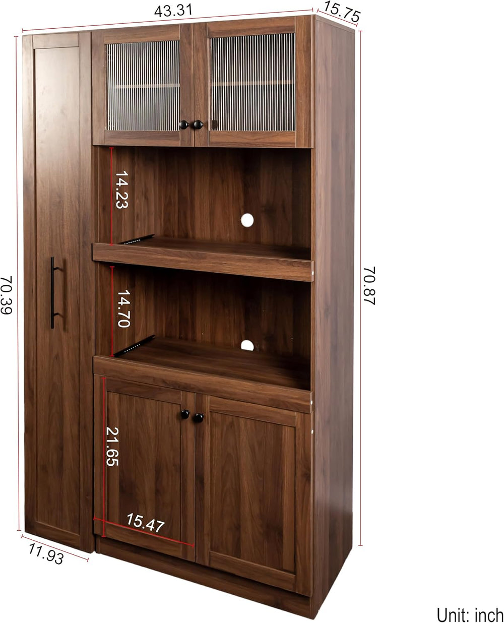 roomfitters Kitchen Pantry Cabinet with Multi-Tier Pull-Out Shelves, Farmhous...